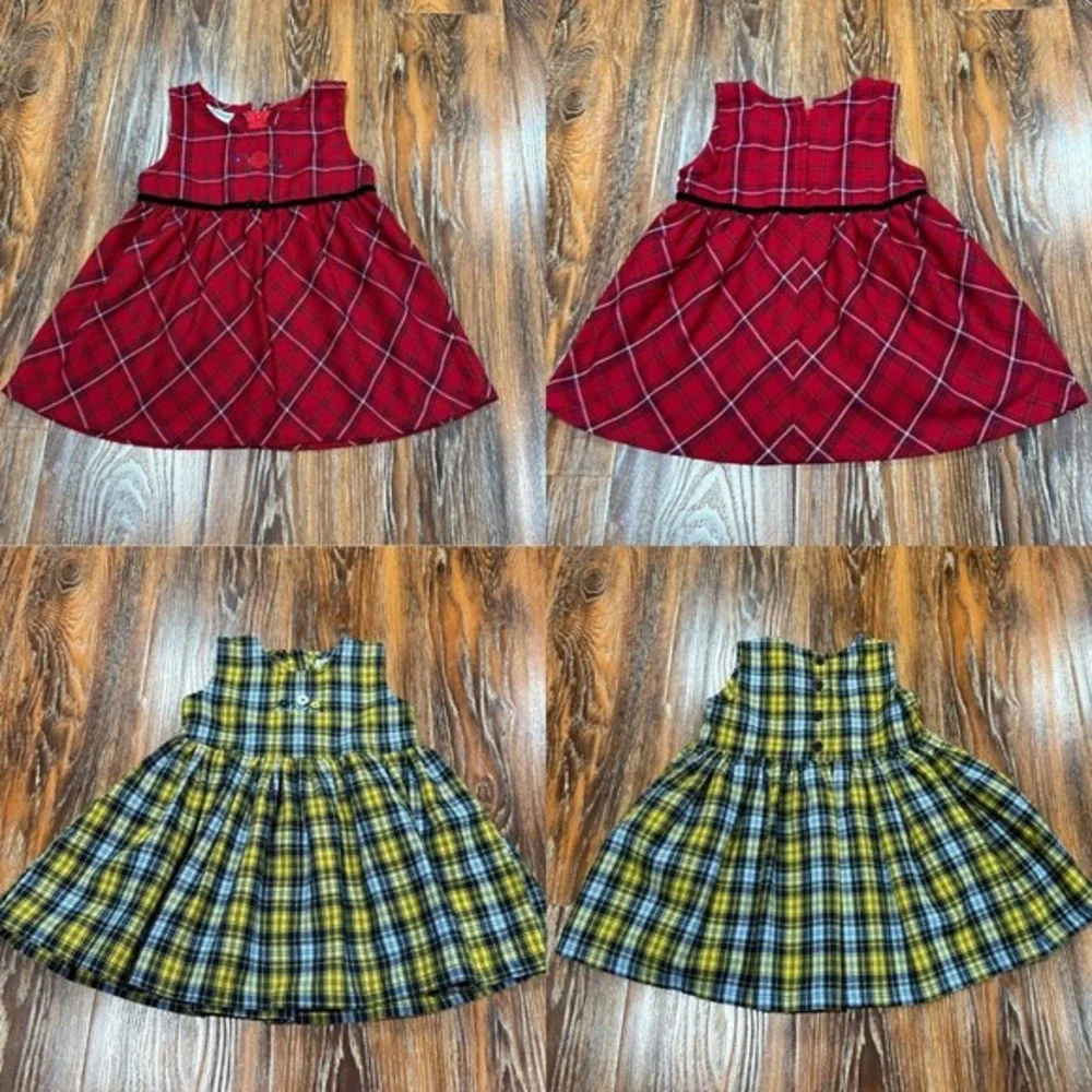 VTG OshKosh B'gosh & Childrens Place Plaid‎ Dress Bundle Red Yellow Girls 18-24M